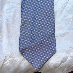 Vintage 70s Villa Bugatti Blue & Cream Geometric‎ Wide Silk Wide Tie
